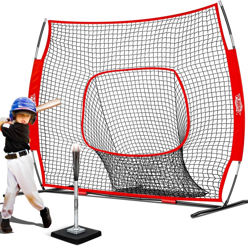PLAYAPUT Baseball Batting Tee and Practice Net Combo for Batting, Hitting, Pitching,Throwing,6FT Baseball Net with Large Pocket Holds 50+Balls,Height Adjustable 25" to 37" Hitting Tee for All Players - Image 1